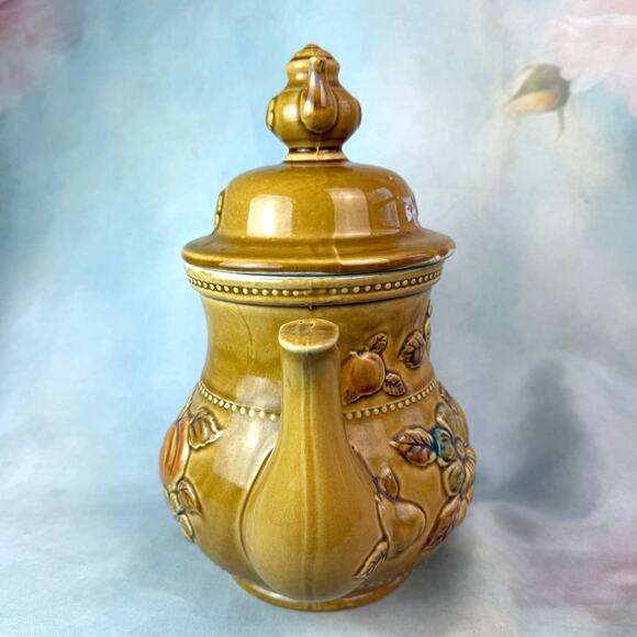 Vintage 70s Teapot Shaped Floral Fall Pumpkin Crackle Finish Ceramic Cooke Jar - Picture 4 of 9